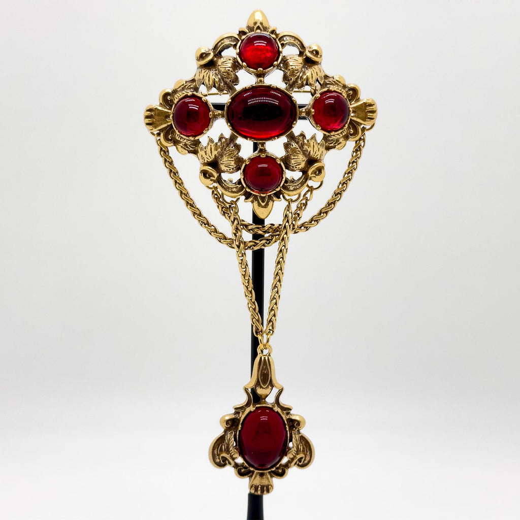 Art Deco Palace Vintage Glass Copper Leaf Statement Brooch