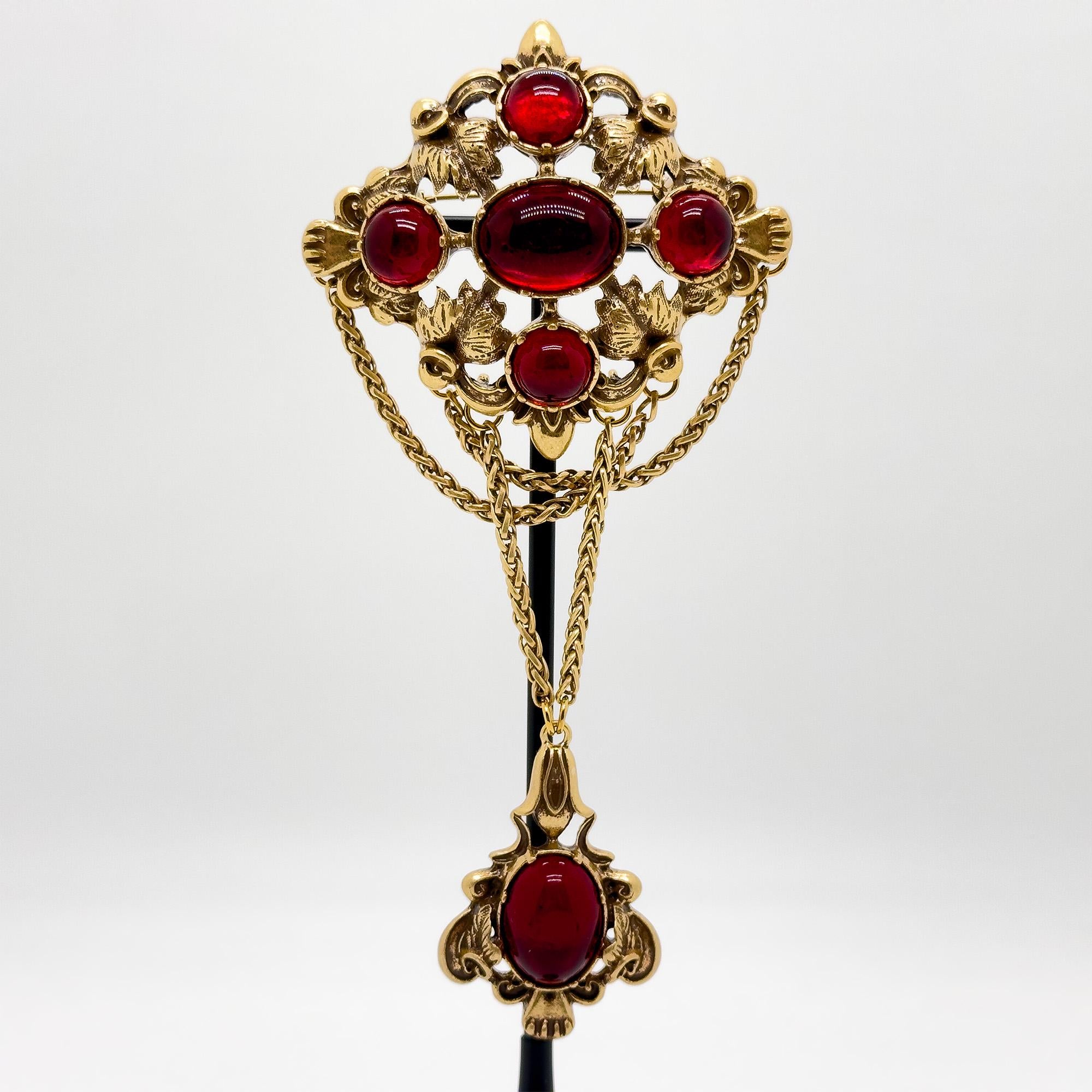 Art Deco Palace Vintage Glass Copper Leaf Statement Brooch