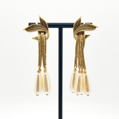 Vintage Art Deco Leaf Fringe Brooch and Dangle Earring Set