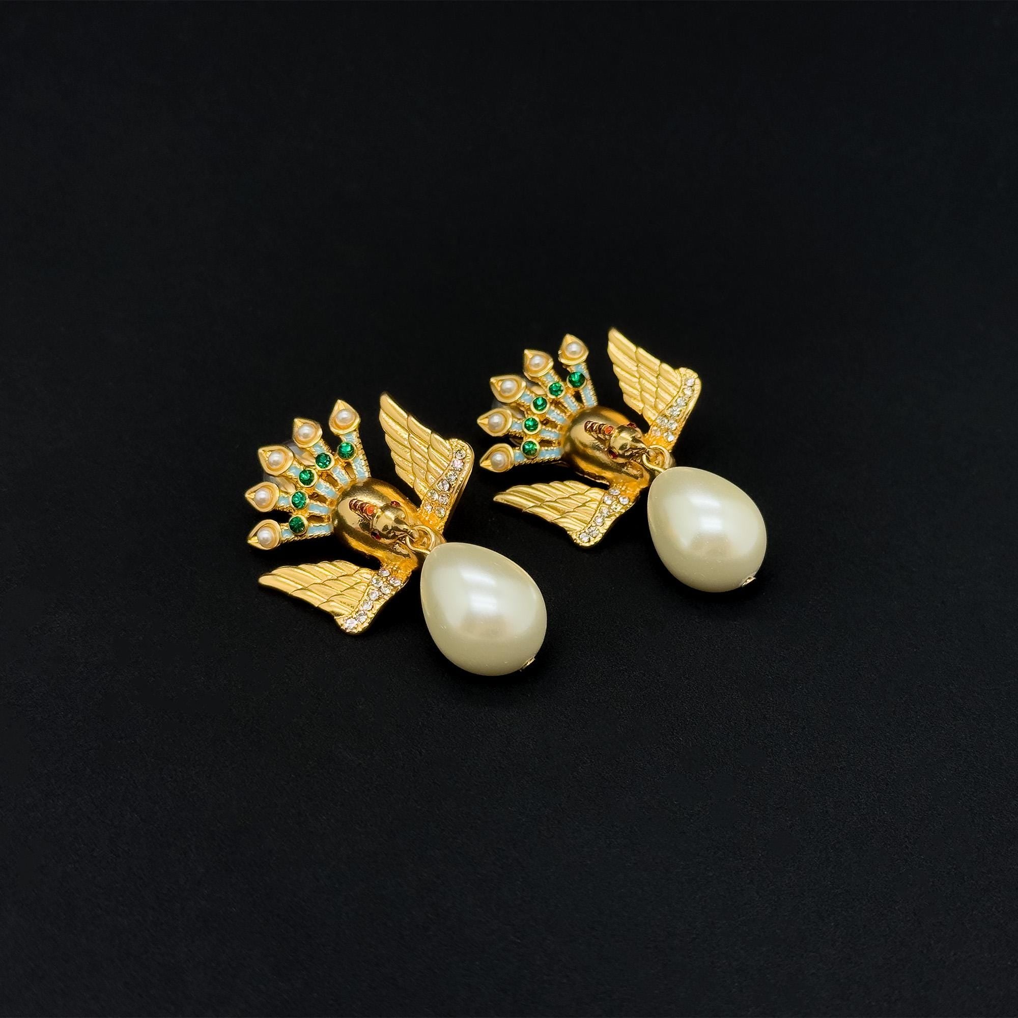 Vintage Art Deco Peacock Brooch with Rhinestones Pearls Brass