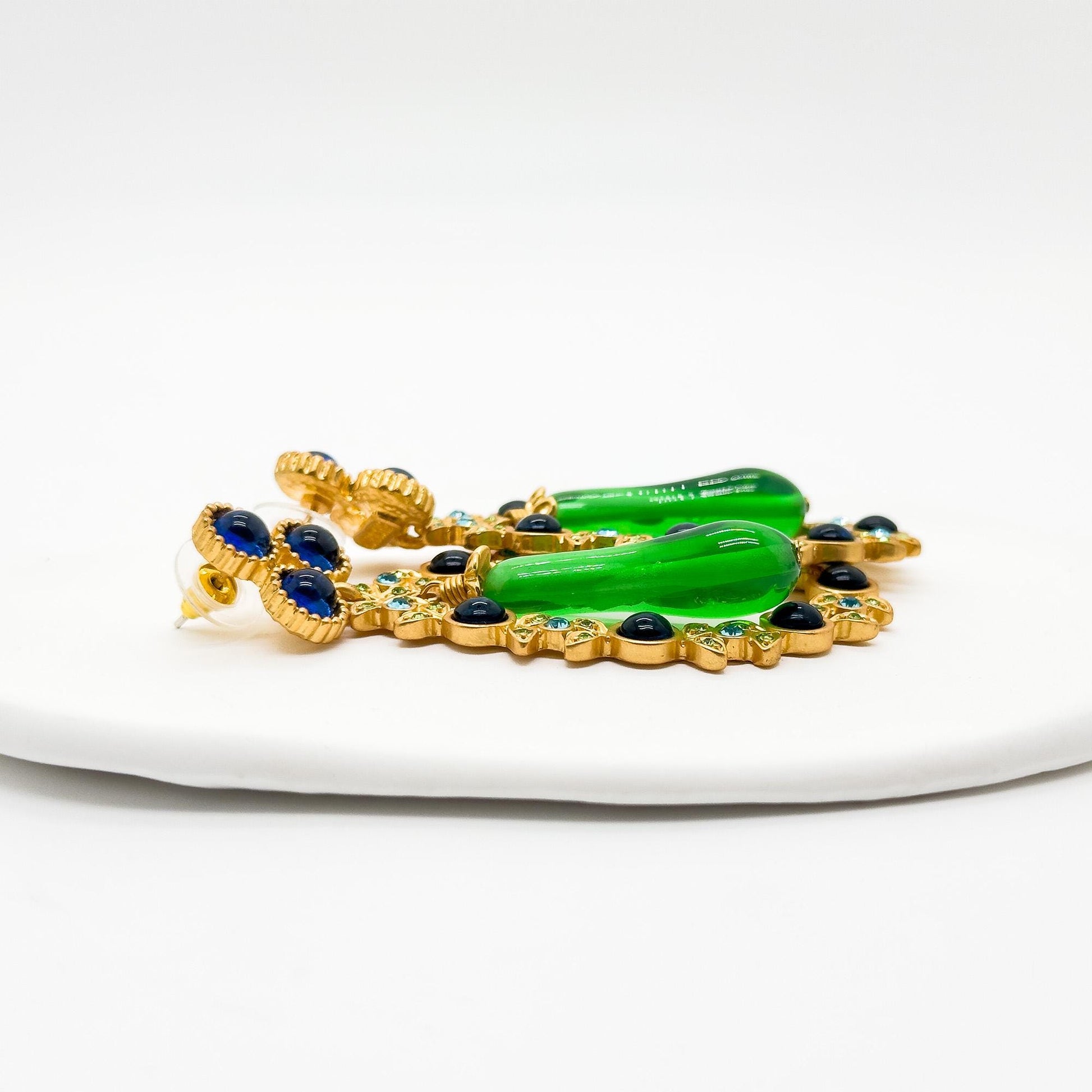 Vintage Art Deco Crystal Garland Earrings Gold-Plated 925 Silver Posts