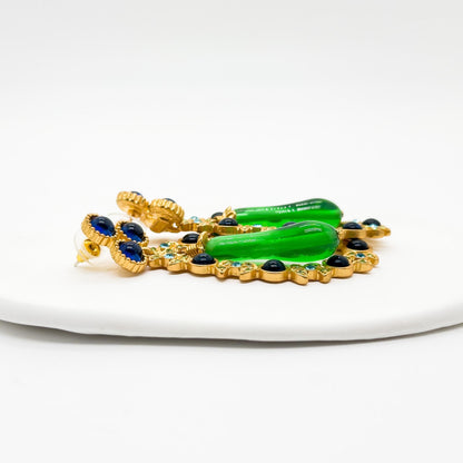 Vintage Art Deco Crystal Garland Earrings Gold-Plated 925 Silver Posts