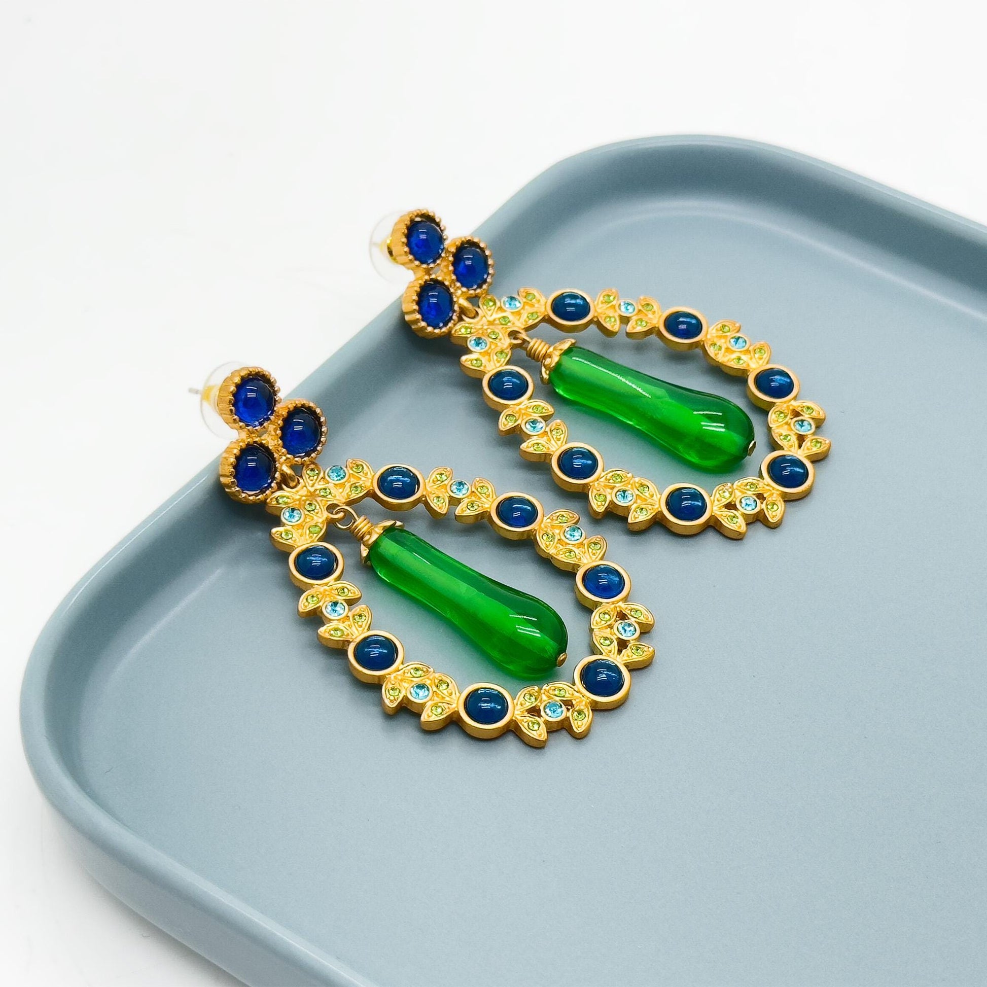 Vintage Art Deco Crystal Garland Earrings Gold-Plated 925 Silver Posts