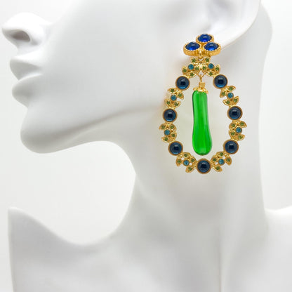 Vintage Art Deco Crystal Garland Earrings Gold-Plated 925 Silver Posts