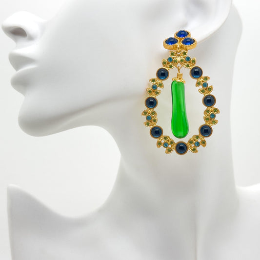 Vintage Art Deco Crystal Garland Earrings Gold-Plated 925 Silver Posts