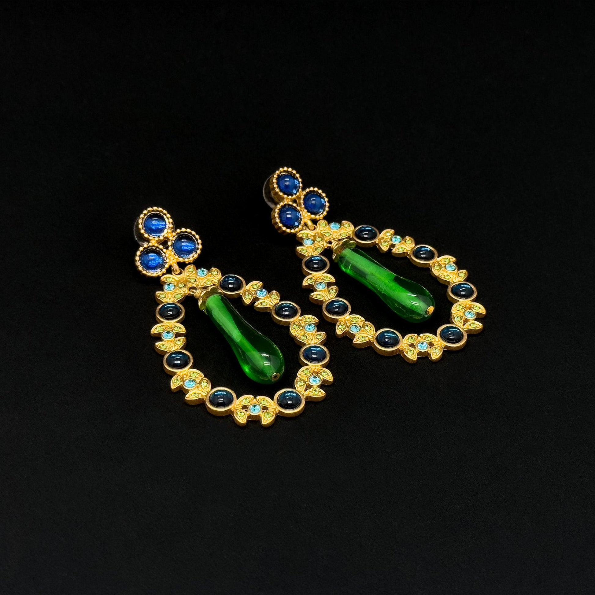 Vintage Art Deco Crystal Garland Earrings Gold-Plated 925 Silver Posts