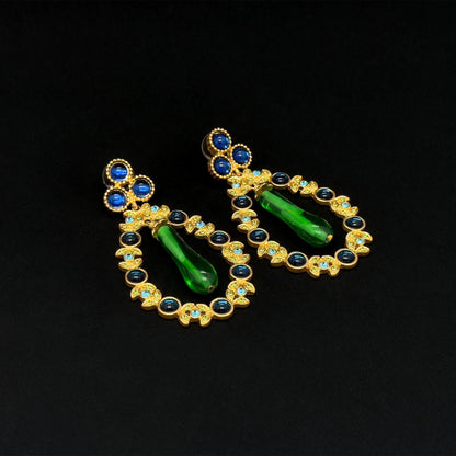 Vintage Art Deco Crystal Garland Earrings Gold-Plated 925 Silver Posts