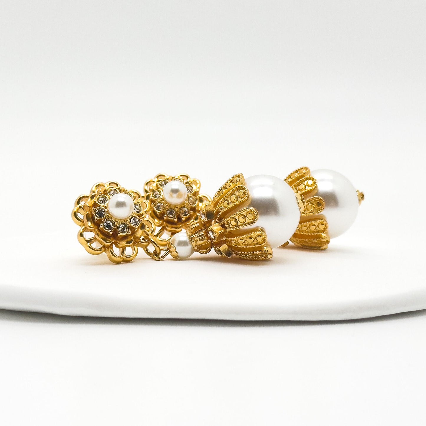 Art Deco Pearl Drop Earrings Gold-Plated Copper Sterling Hooks