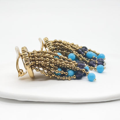 Vintage Art Deco Stone Tassel Dangle Earrings Gold-Plated