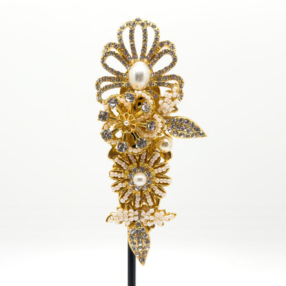 Vintage Art Deco Pearl Crystal Brooch Gold-Plated Woven Crown