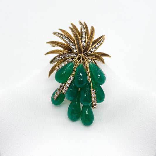 Vintage Art Deco Grape Brooch Copper Crystal Resin Pin
