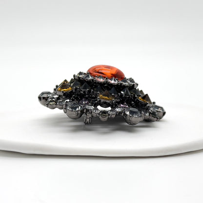 Vintage Art Deco Rhinestone Crystal Copper Brooch, Court-Style Pin