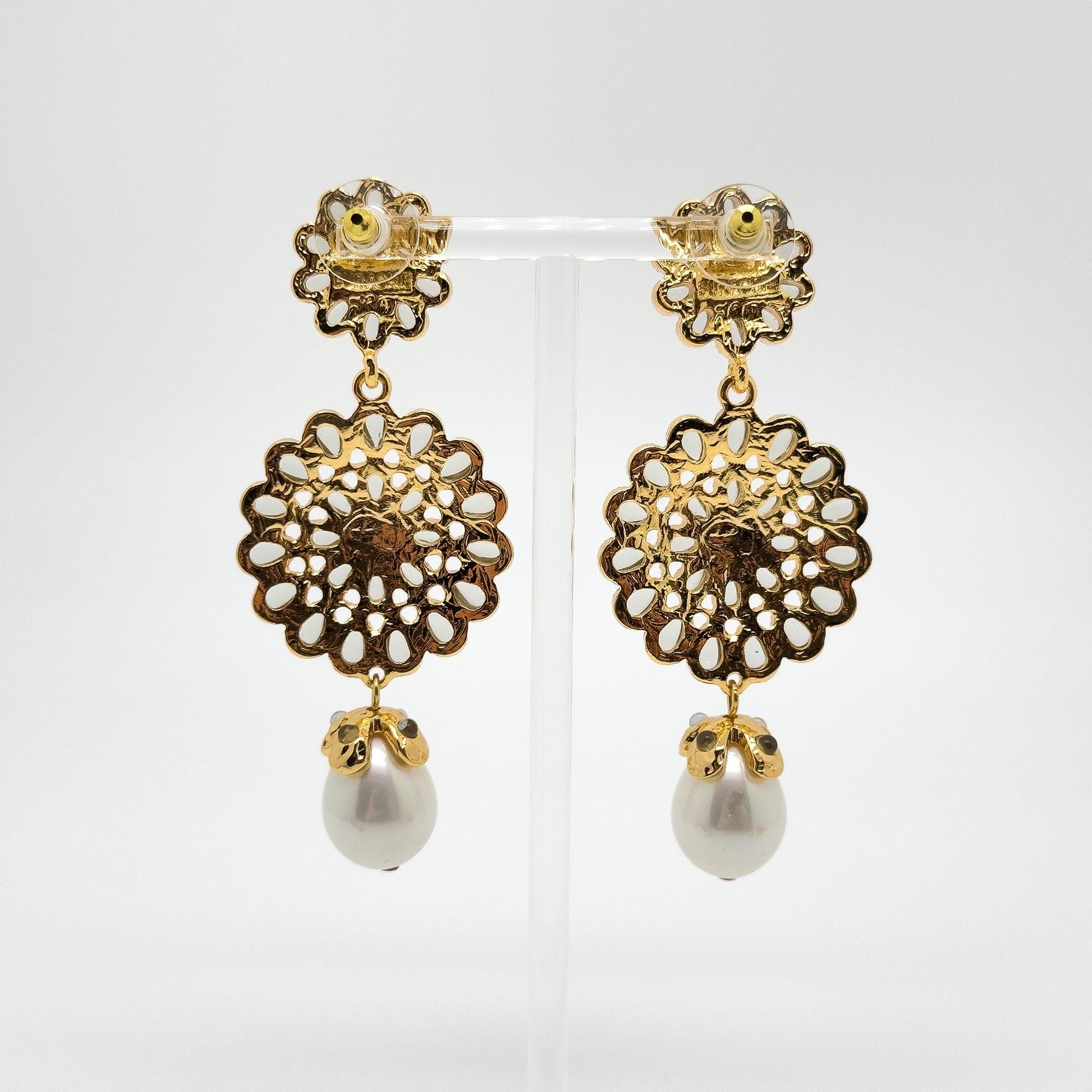 Gold-Plated Sunflower Pearl Tassel Earrings, Floral Vintage French Style
