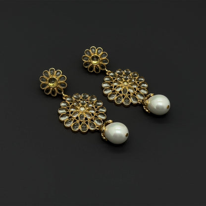 Gold-Plated Sunflower Pearl Tassel Earrings, Floral Vintage French Style