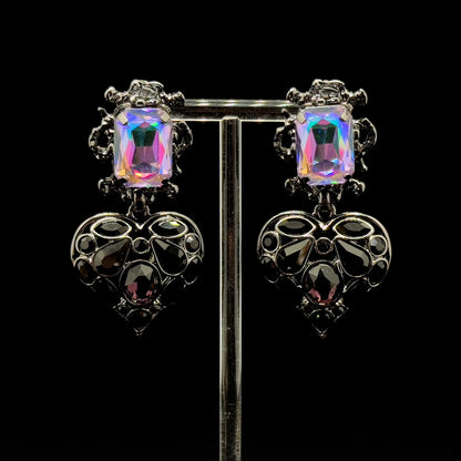 Lavish Purple Heart Drop Earrings with Rhinestones and 925 Silver