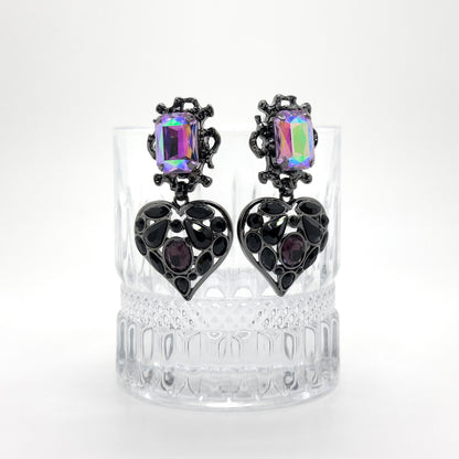 Lavish Purple Heart Drop Earrings with Rhinestones and 925 Silver