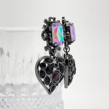 Lavish Purple Heart Drop Earrings with Rhinestones and 925 Silver