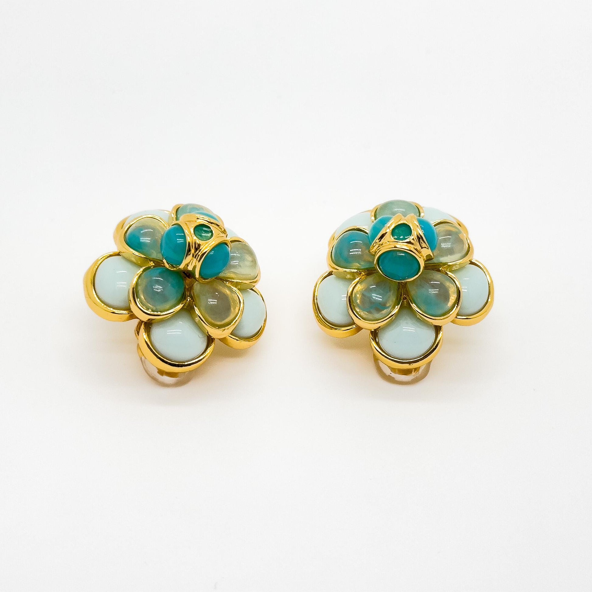 3D Floral Crystal Stud Earrings Gold-Plated Glass Flower Design