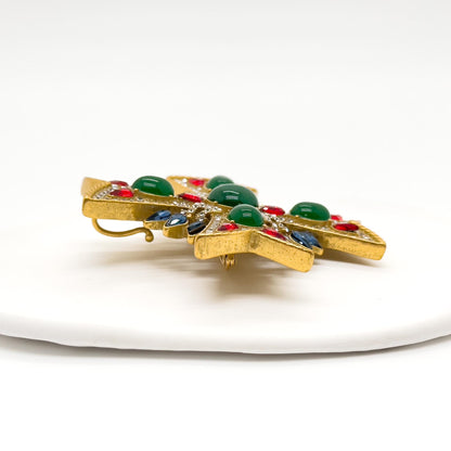 Vintage Art Deco Baroque Crystal Brooch Statement Coat Pin