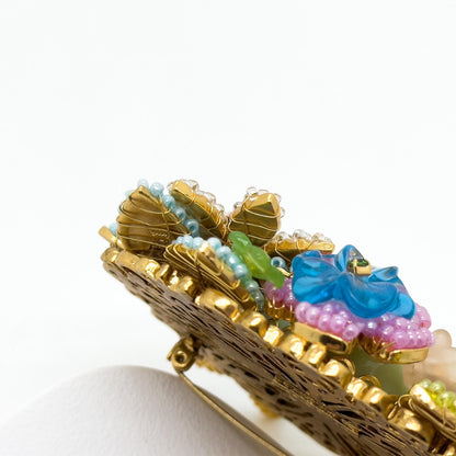 Vintage Art Deco Beaded 3D Flower Brooch Copper Coat Pin