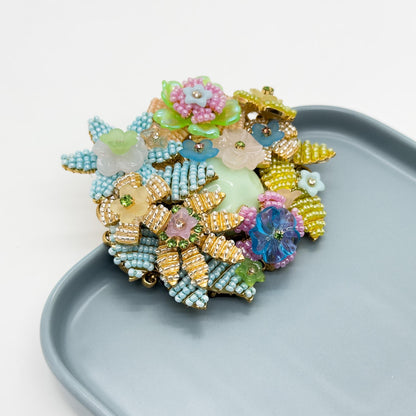 Vintage Art Deco Beaded 3D Flower Brooch Copper Coat Pin