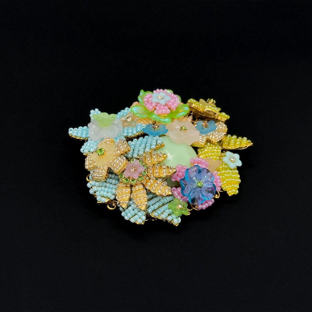 Vintage Art Deco Beaded 3D Flower Brooch Copper Coat Pin