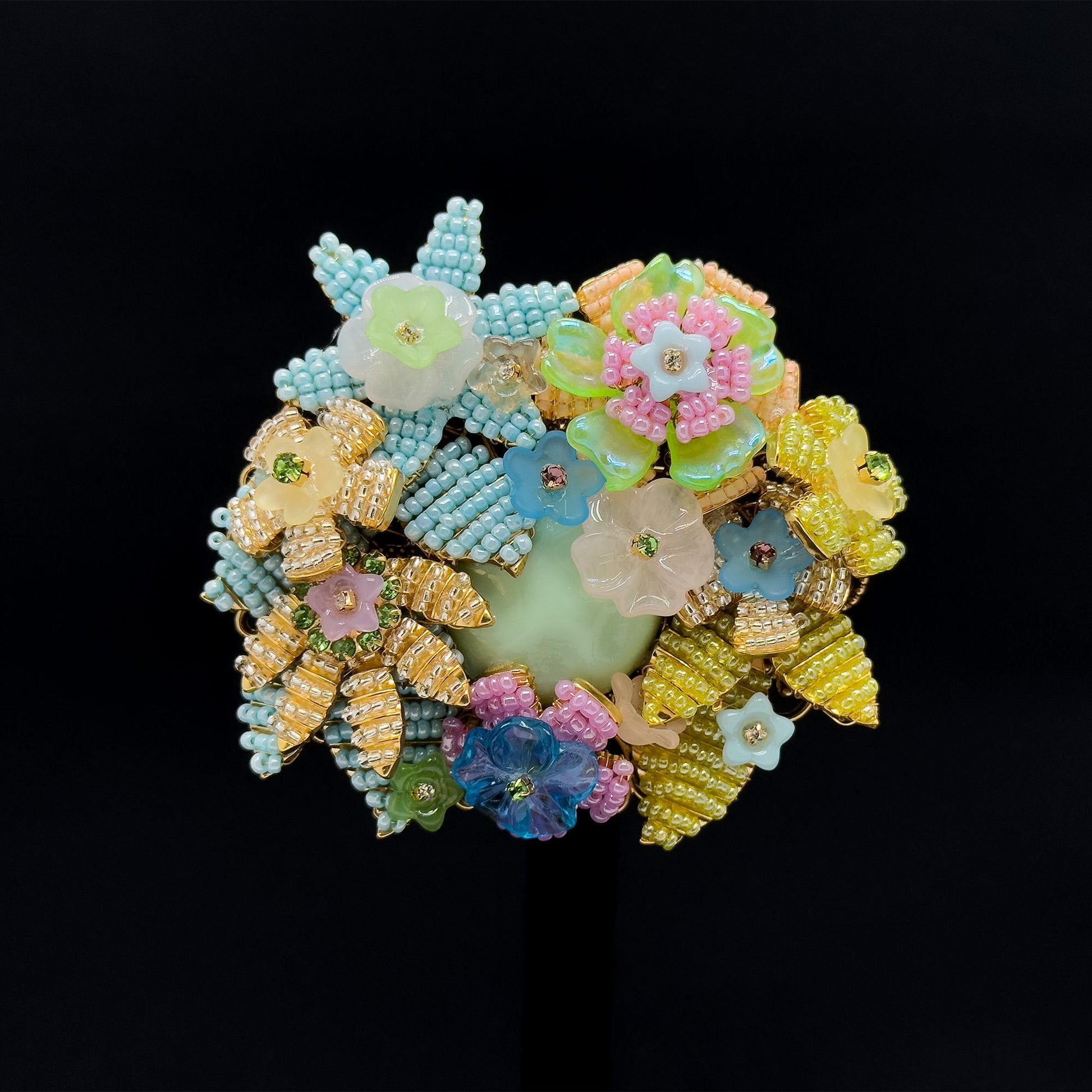 Vintage Art Deco Beaded 3D Flower Brooch Copper Coat Pin