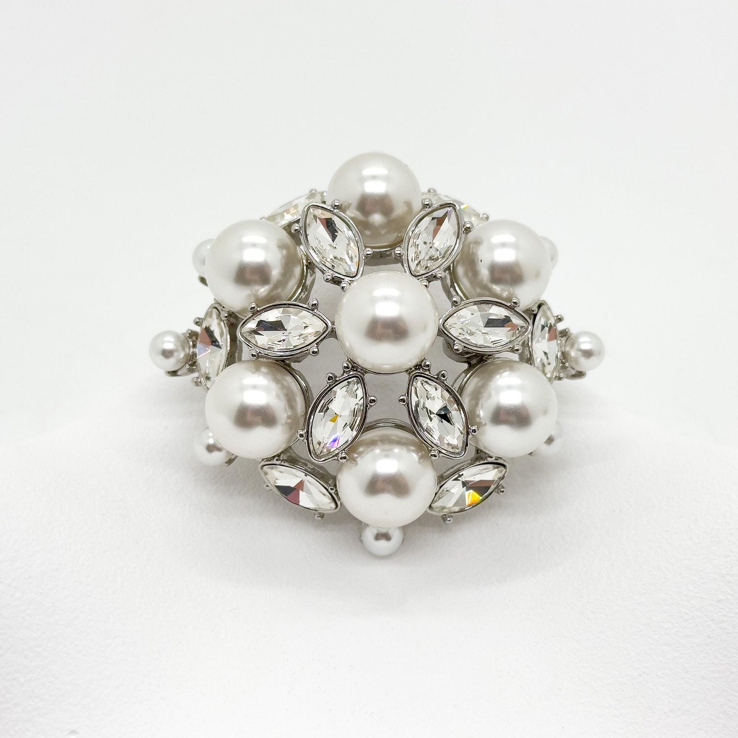 Vintage Art Deco Pearl Rhinestone Brooch Copper Coat Pin