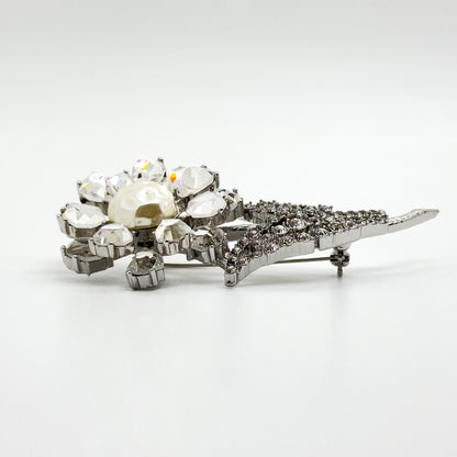 Vintage Art Deco 3D Rose Brooch Copper Glass Pearl Accent