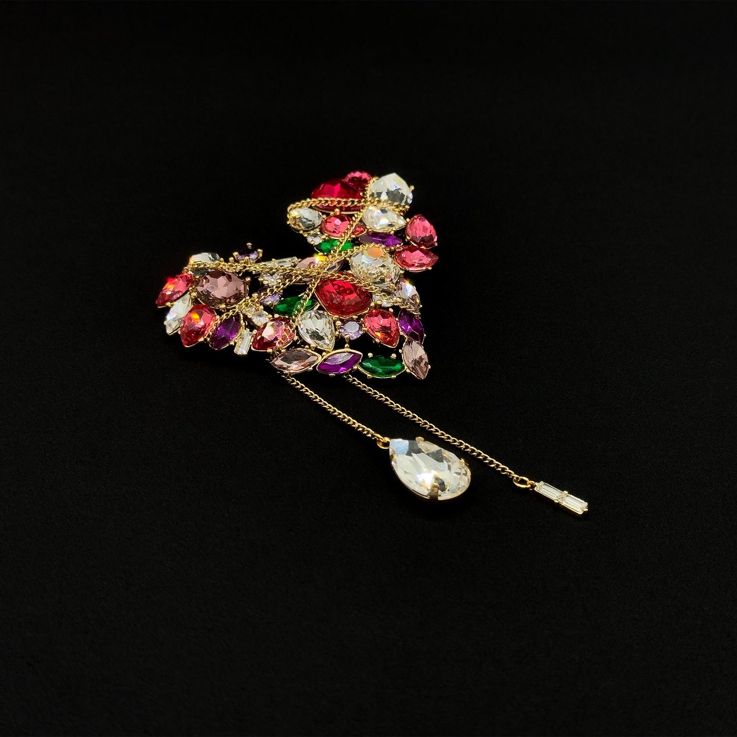 Gold-Plated Crystal Heart Brooch Bridal Wedding Vintage Gift Pin