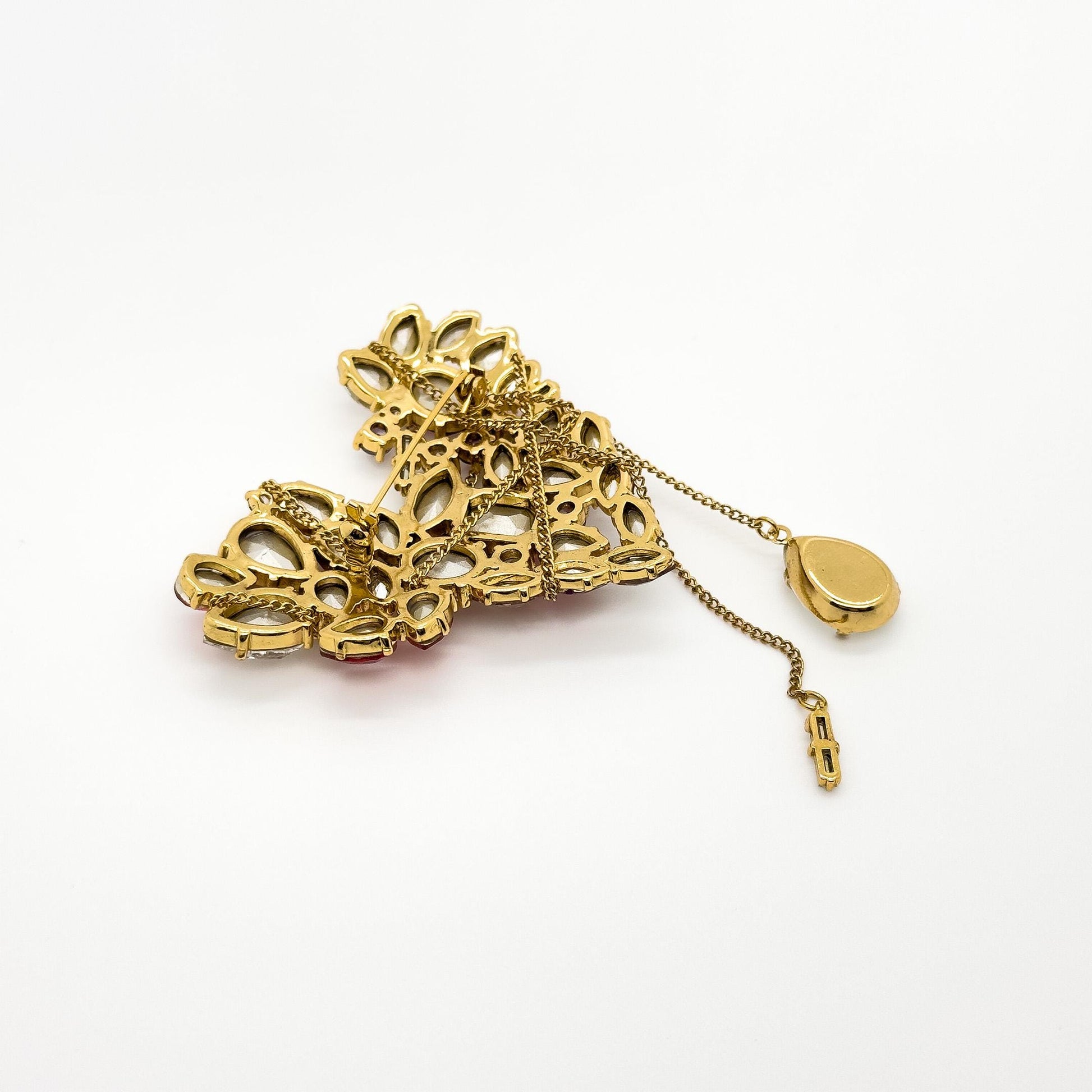 Gold-Plated Crystal Heart Brooch Bridal Wedding Vintage Gift Pin