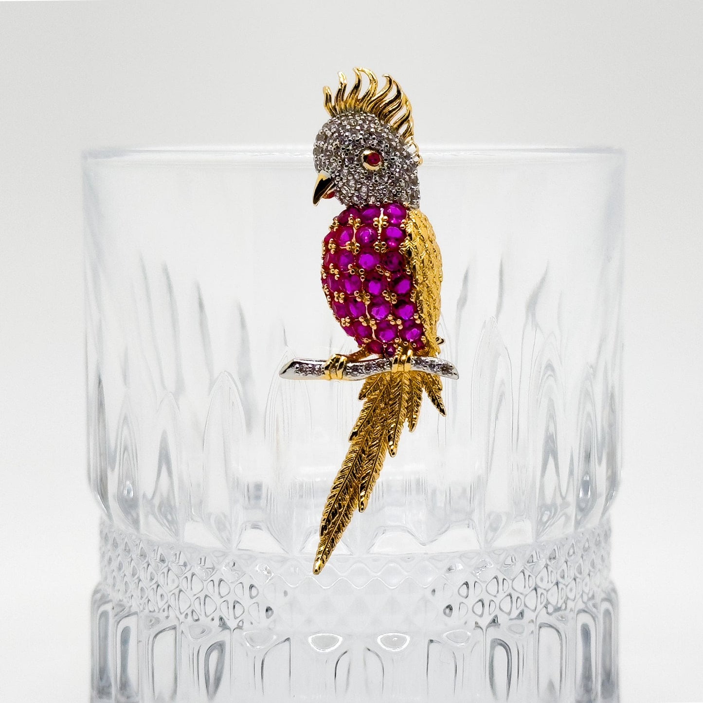 Mini Parrot Crystal Brooch 3D Gold-Plated Bird Pin Purple