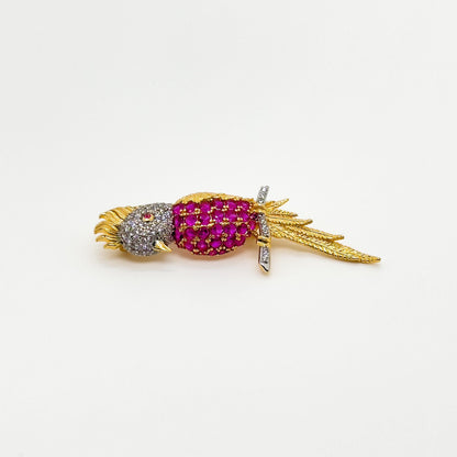 Mini Parrot Crystal Brooch 3D Gold-Plated Bird Pin Purple