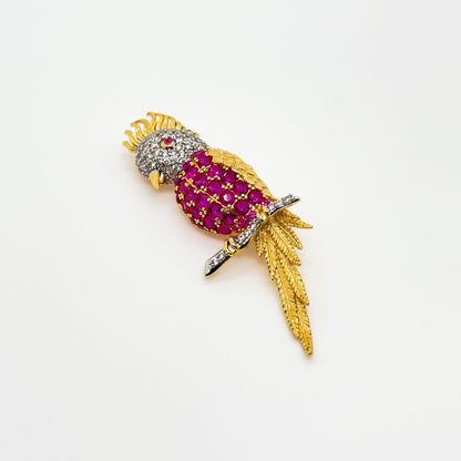 Mini Parrot Crystal Brooch 3D Gold-Plated Bird Pin Purple