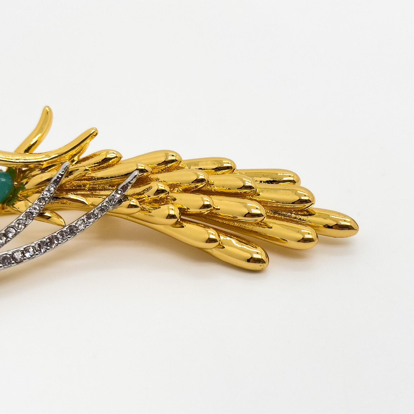 Vintage Art Deco 3D Bird Brooch Gold-Plated Rhinestone Magpie