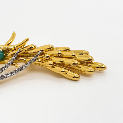 Vintage Art Deco 3D Bird Brooch Gold-Plated Rhinestone Magpie