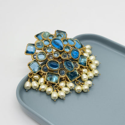 Large Vintage Art Deco Pearl Crystal Brooch for Coat