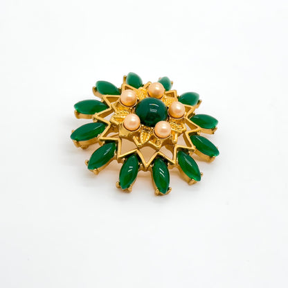 Vintage Art Deco Green Floral 3D Flower Brooch, 1960s Style