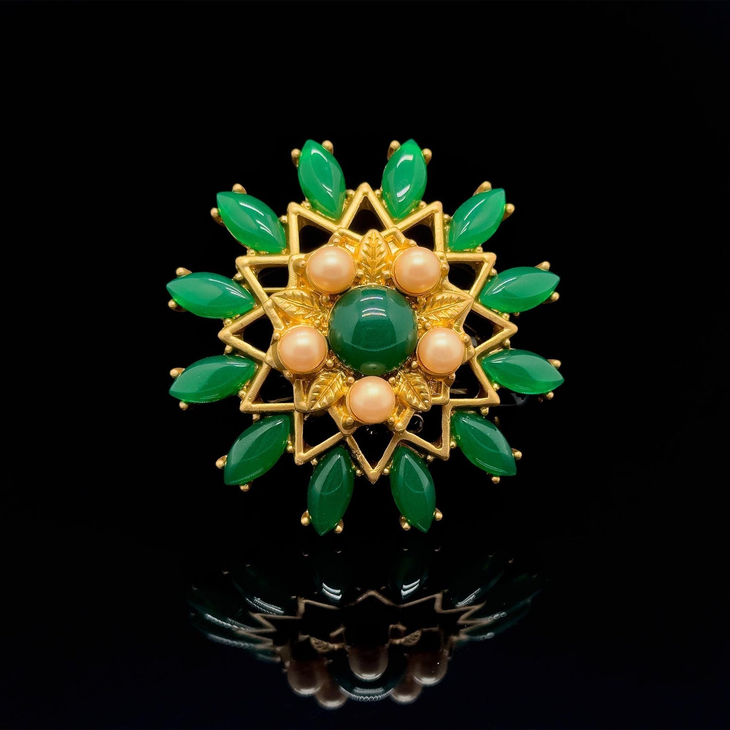 Vintage Art Deco Green Floral 3D Flower Brooch, 1960s Style