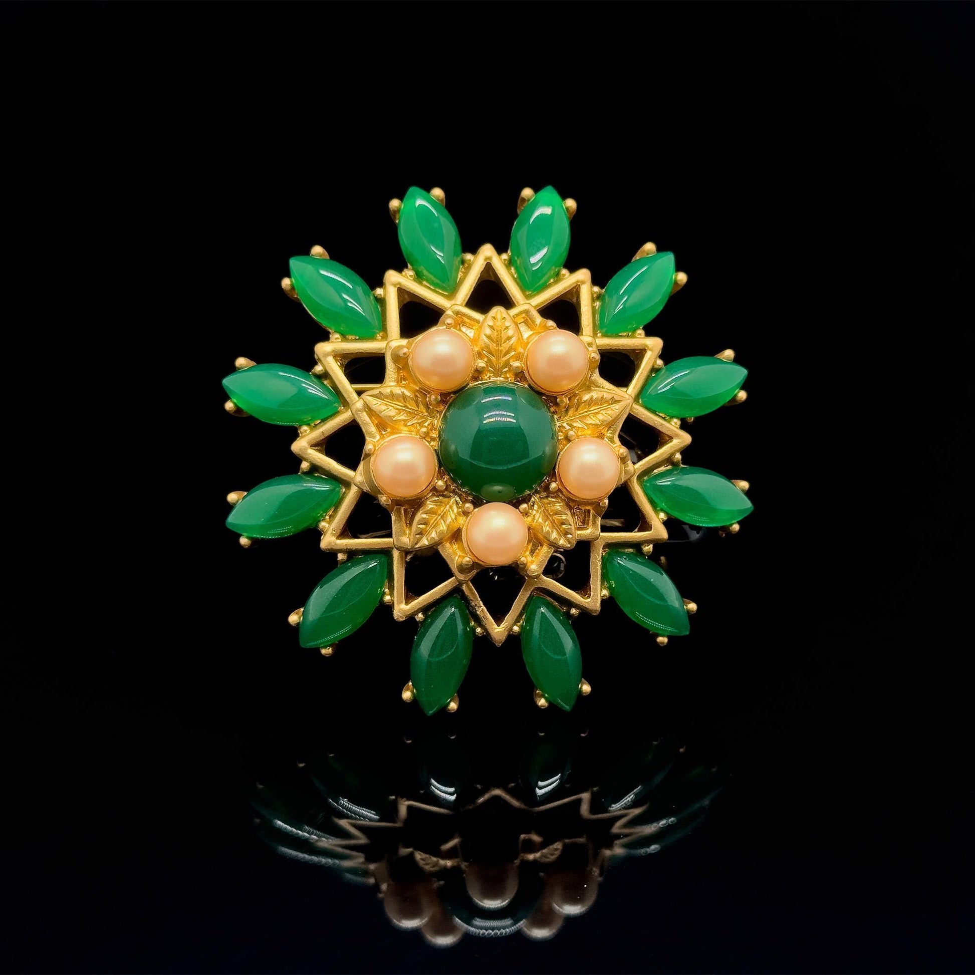 Vintage Art Deco Green Floral 3D Flower Brooch, 1960s Style