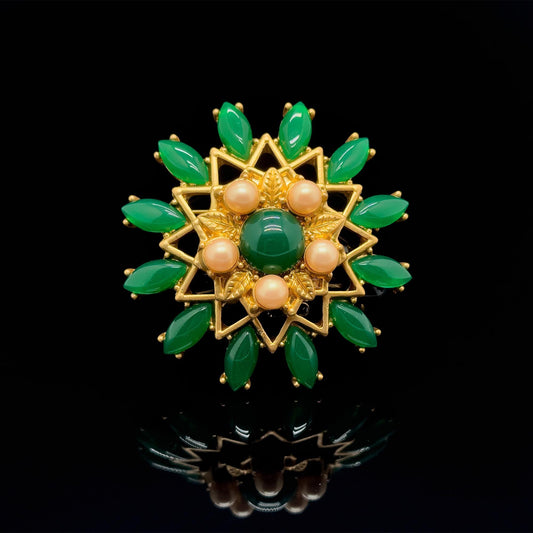Vintage Art Deco Green Floral 3D Flower Brooch, 1960s Style