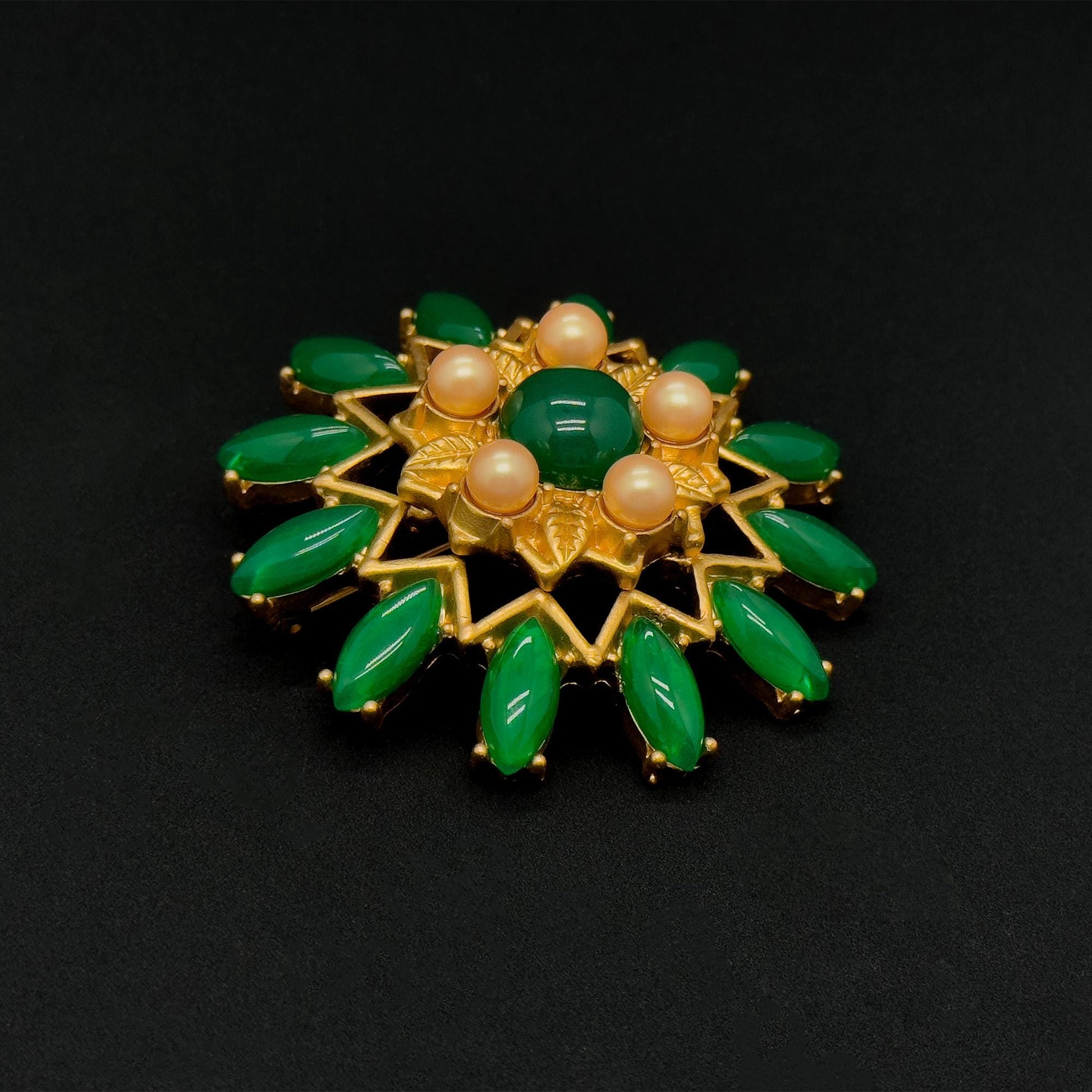 Vintage Art Deco Green Floral 3D Flower Brooch, 1960s Style