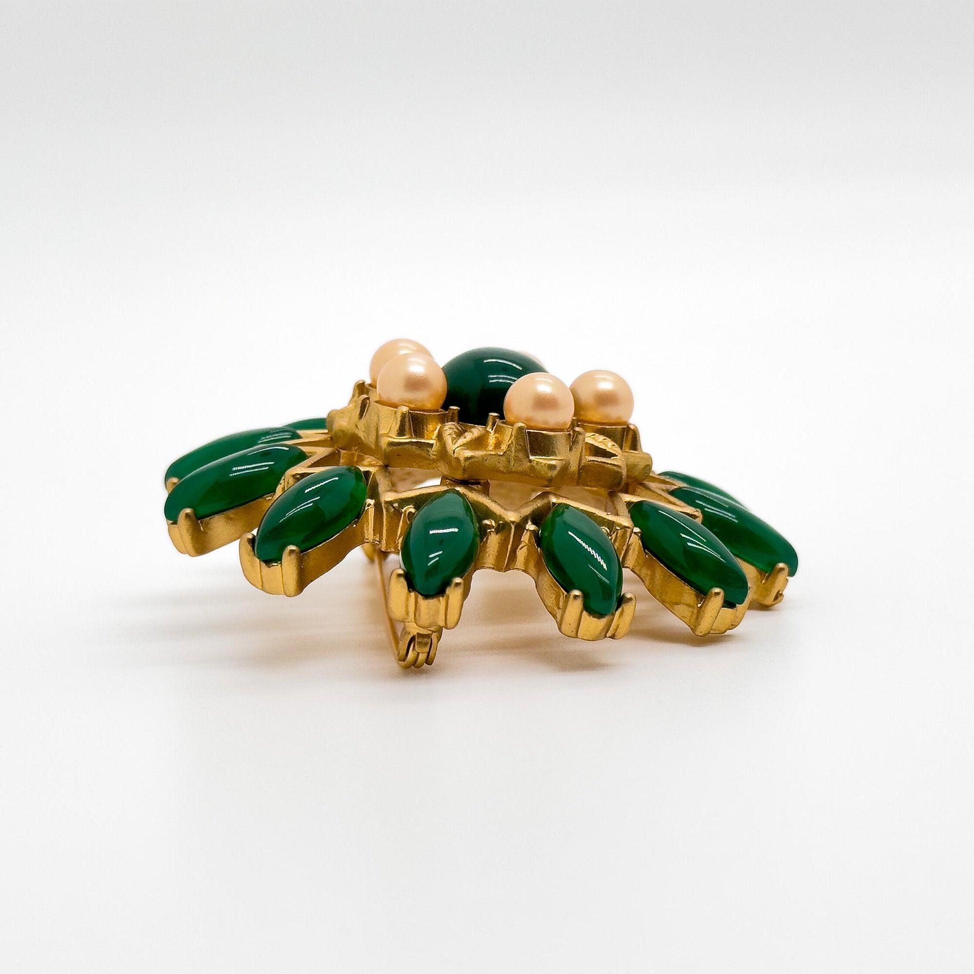 Vintage Art Deco Green Floral 3D Flower Brooch, 1960s Style
