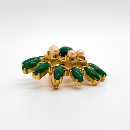 Vintage Art Deco Green Floral 3D Flower Brooch, 1960s Style