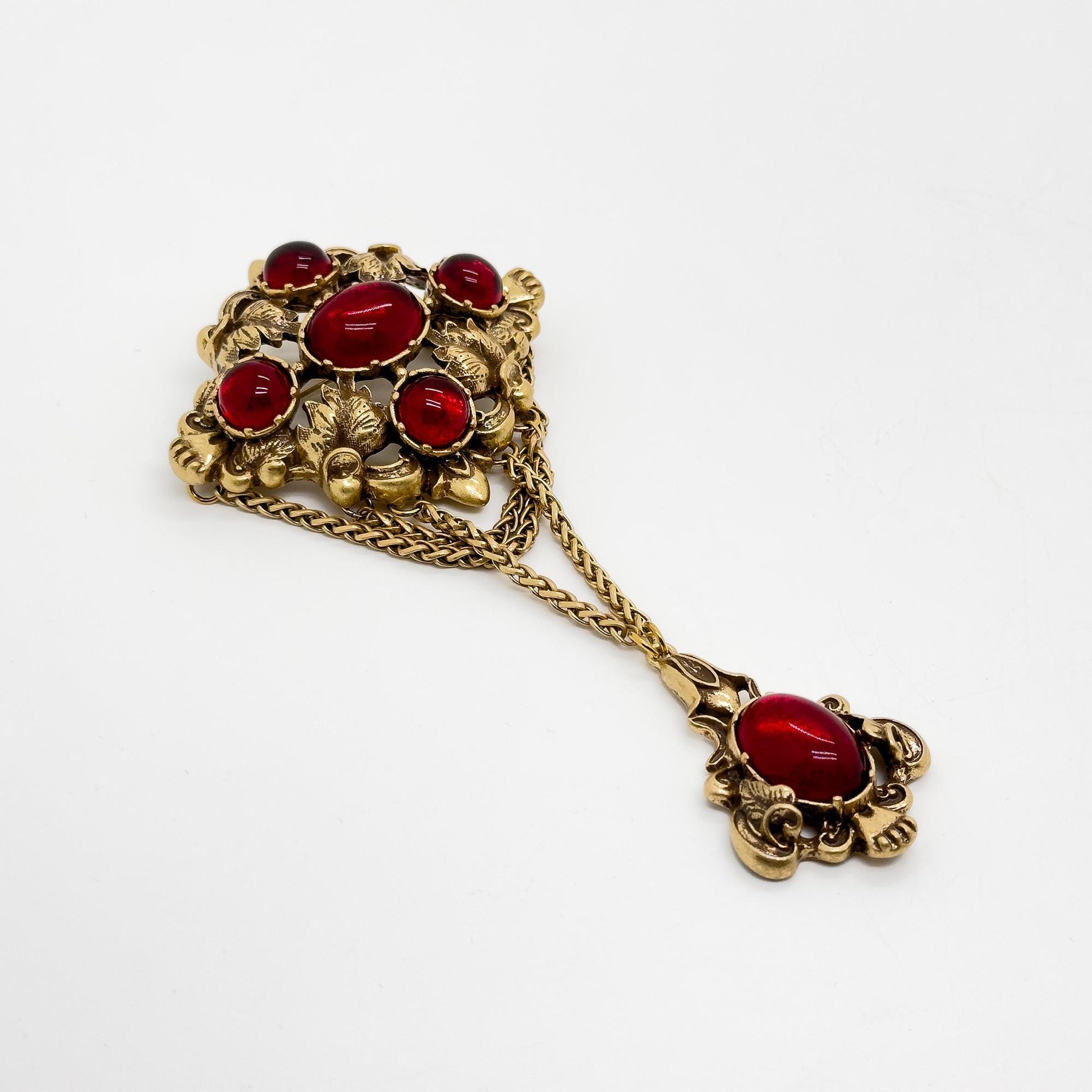 Art Deco Palace Vintage Glass Copper Leaf Statement Brooch