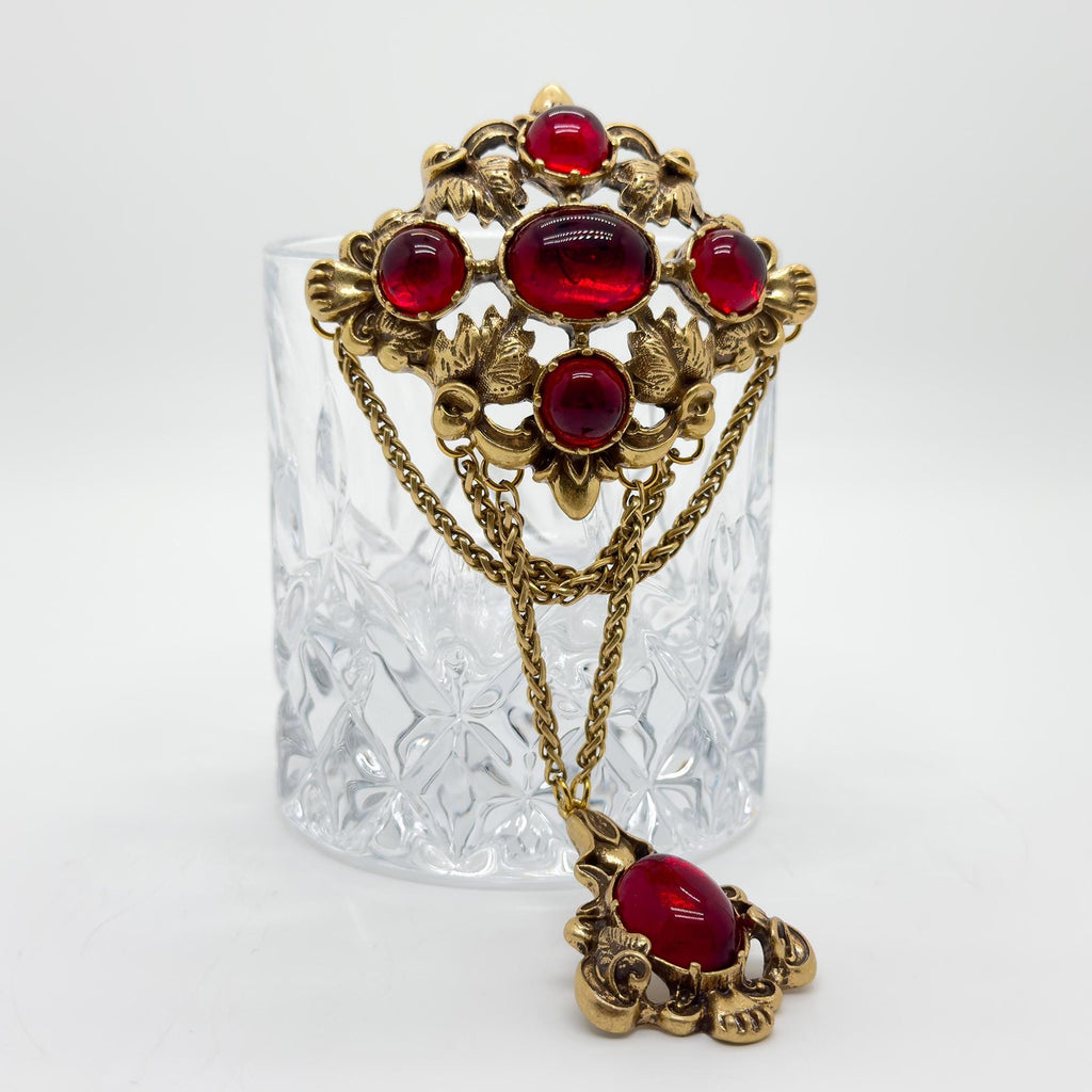 Art Deco Palace Vintage Glass Copper Leaf Statement Brooch