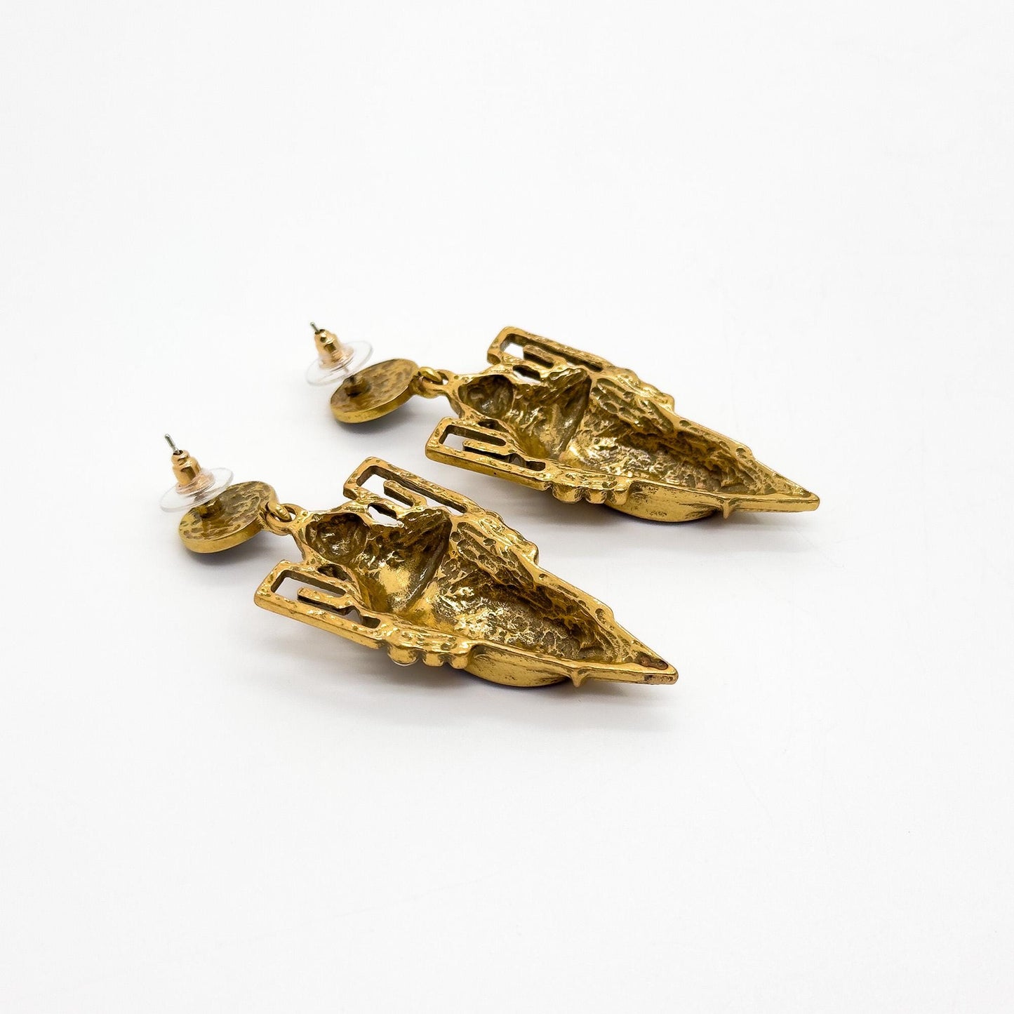 Vintage Art Deco Pigeon Drop Earrings Copper Enamel 925 Silver