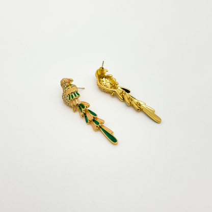 Gold-Plated Enamel Mini Parrot Stud Earrings with Rhinestones