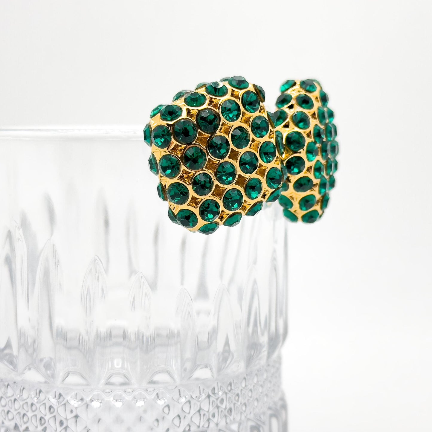 Vintage Square Rhinestone Earrings Green Blue Gold-Plated Studs