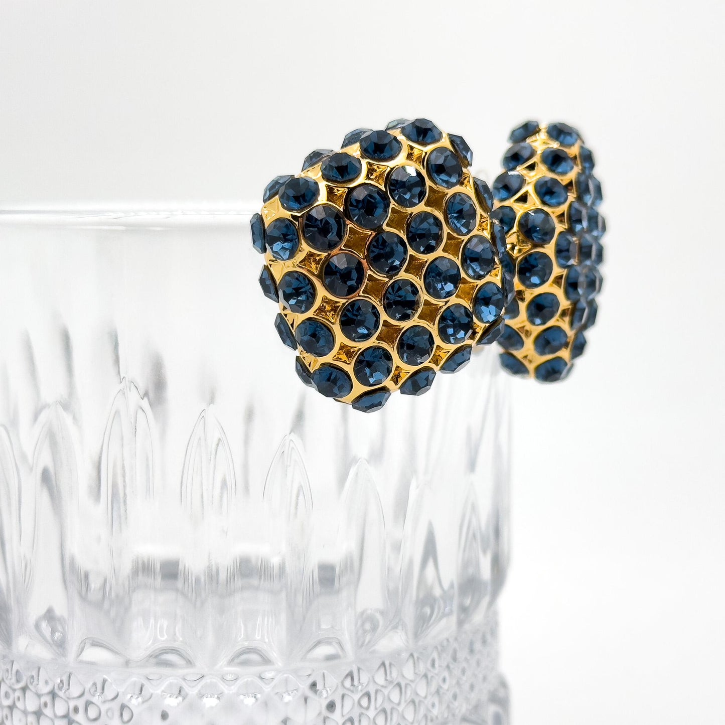 Vintage Square Rhinestone Earrings Green Blue Gold-Plated Studs